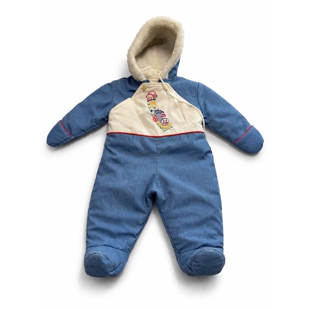 Quiltex Vintage Kids Train Embroidered Snowsuit Size 12 Months